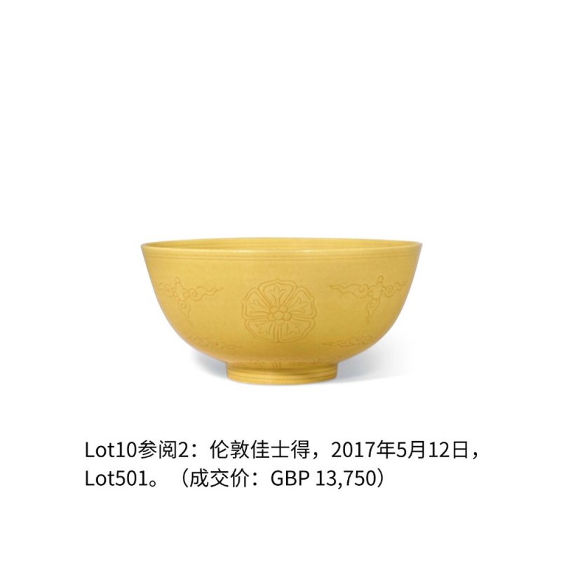 清乾隆 黄釉暗刻花卉茶圆 - 图4