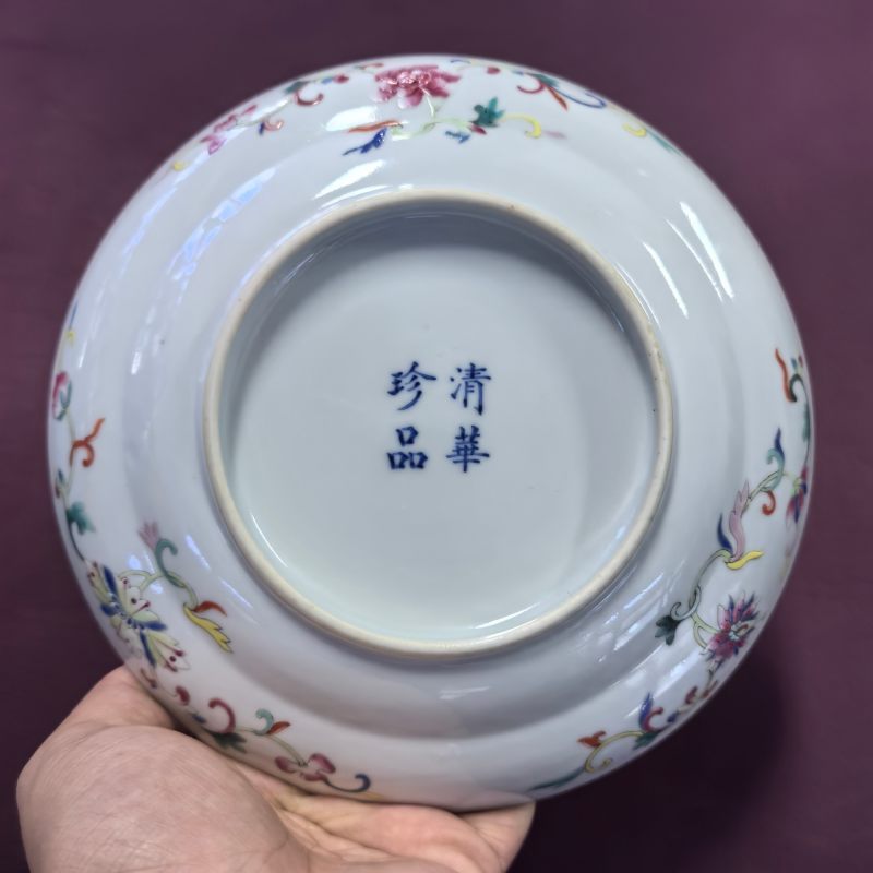 清光绪 粉彩艾叶祥符花卉纹折腰盘 - 图7