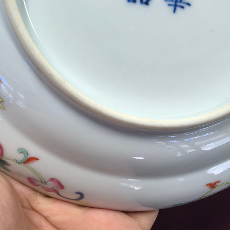 清光绪 粉彩艾叶祥符花卉纹折腰盘 - 图9
