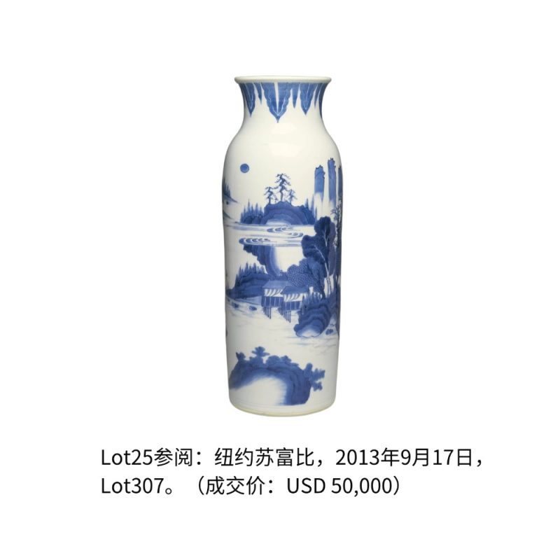 明崇祯 青花山水高士故事图筒瓶 - 图3