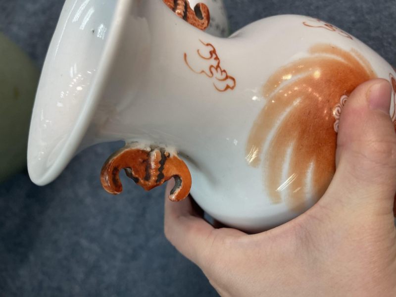    民國 礬紅太獅少獅紋花瓶茶壺二件 - 图4
