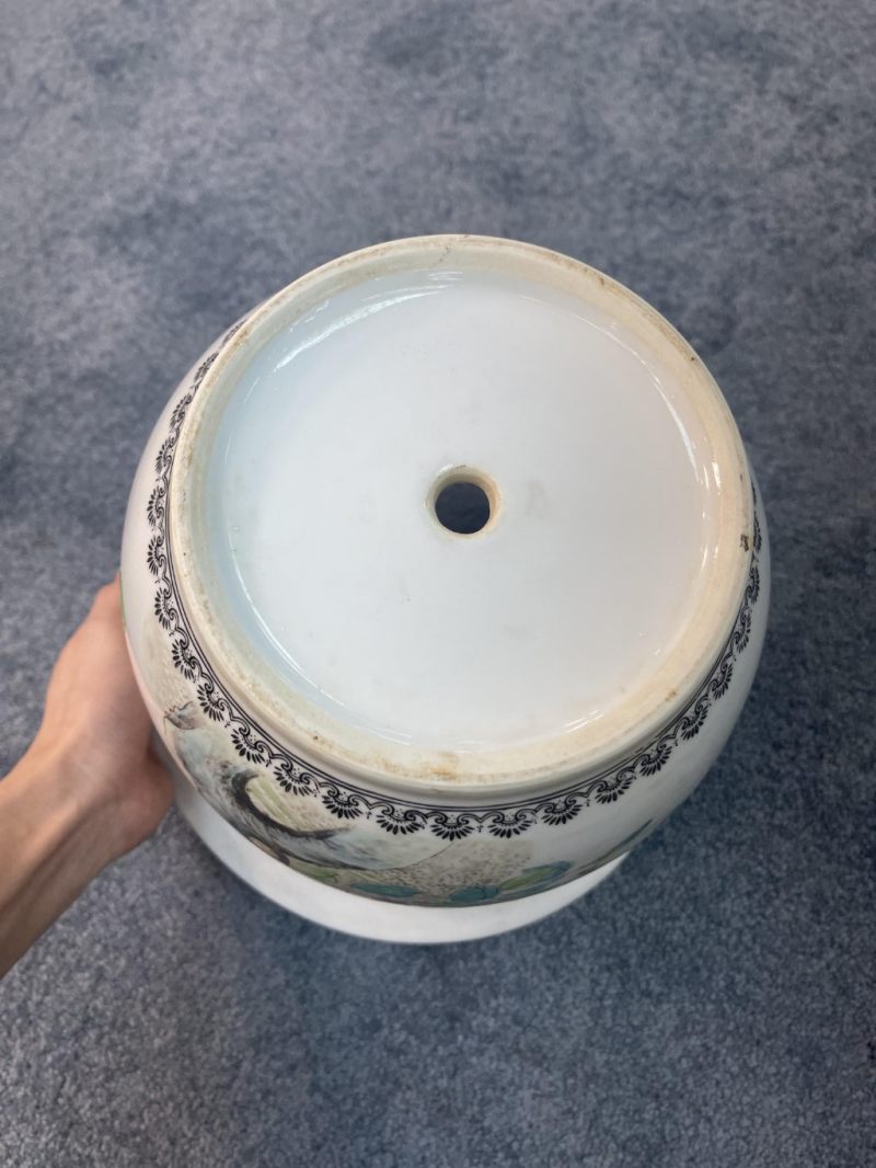    八十年代 粉彩花鳥梅花紋花盆一對 - 图18