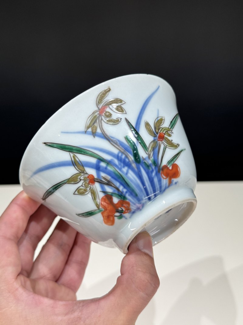 明天启-崇祯 “松石斋”款青花五彩灵仙祝寿茶碗一组四只 - 图29