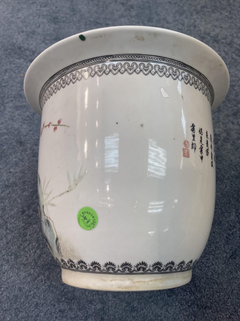    八十年代 粉彩花鳥梅花紋花盆一對 - 图19