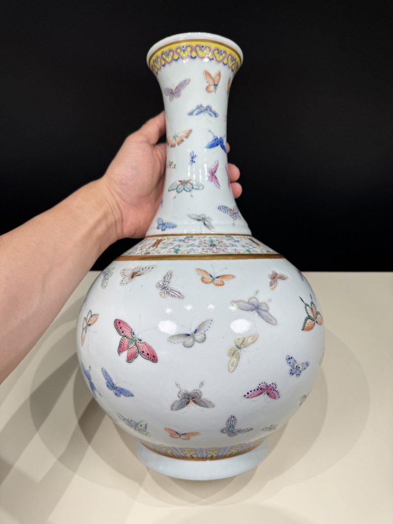 清光绪 粉彩百蝶图赏瓶 - 图10