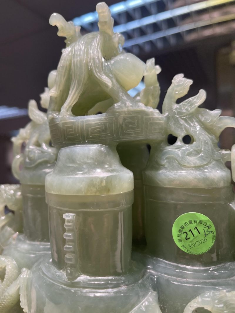    青玉龍紋三聯蓋瓶（連木座） - 图6