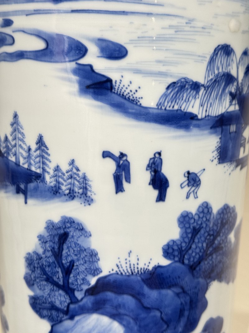 明崇祯 青花山水高士故事图筒瓶 - 图12