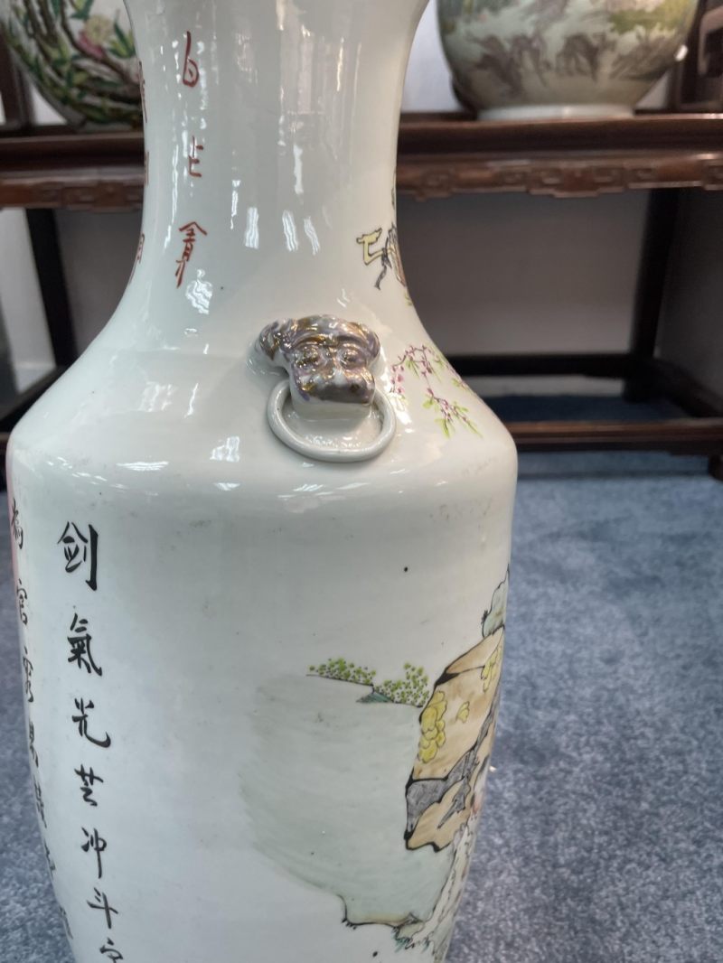   民國 馬慶雲 淺绛彩“右軍愛鵝”瓶一對 - 图32