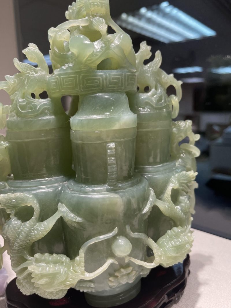    青玉龍紋三聯蓋瓶（連木座） - 图10