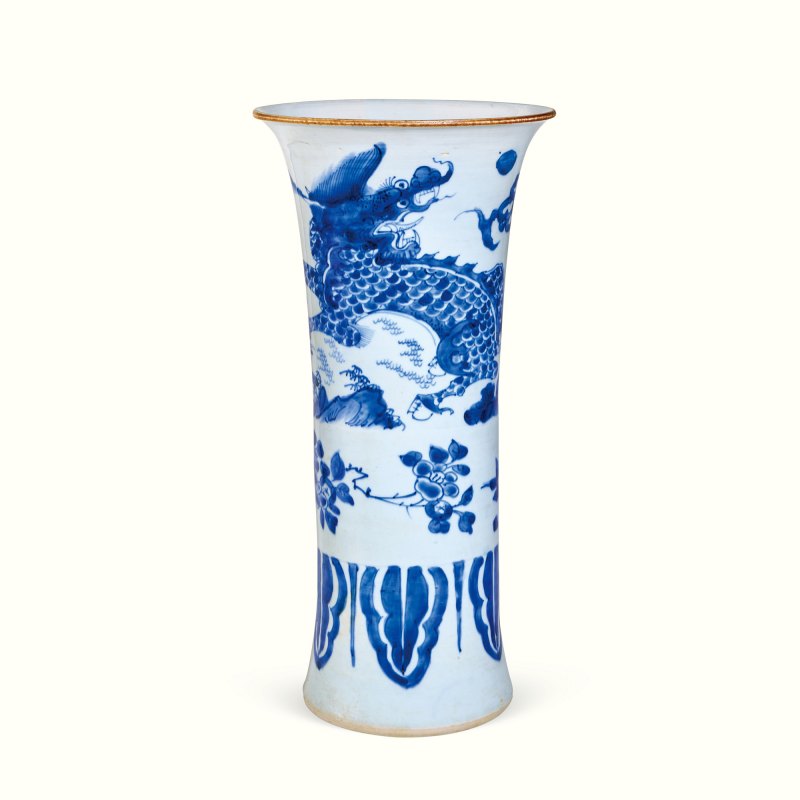 清顺治 青花麒麟芭蕉纹花觚
