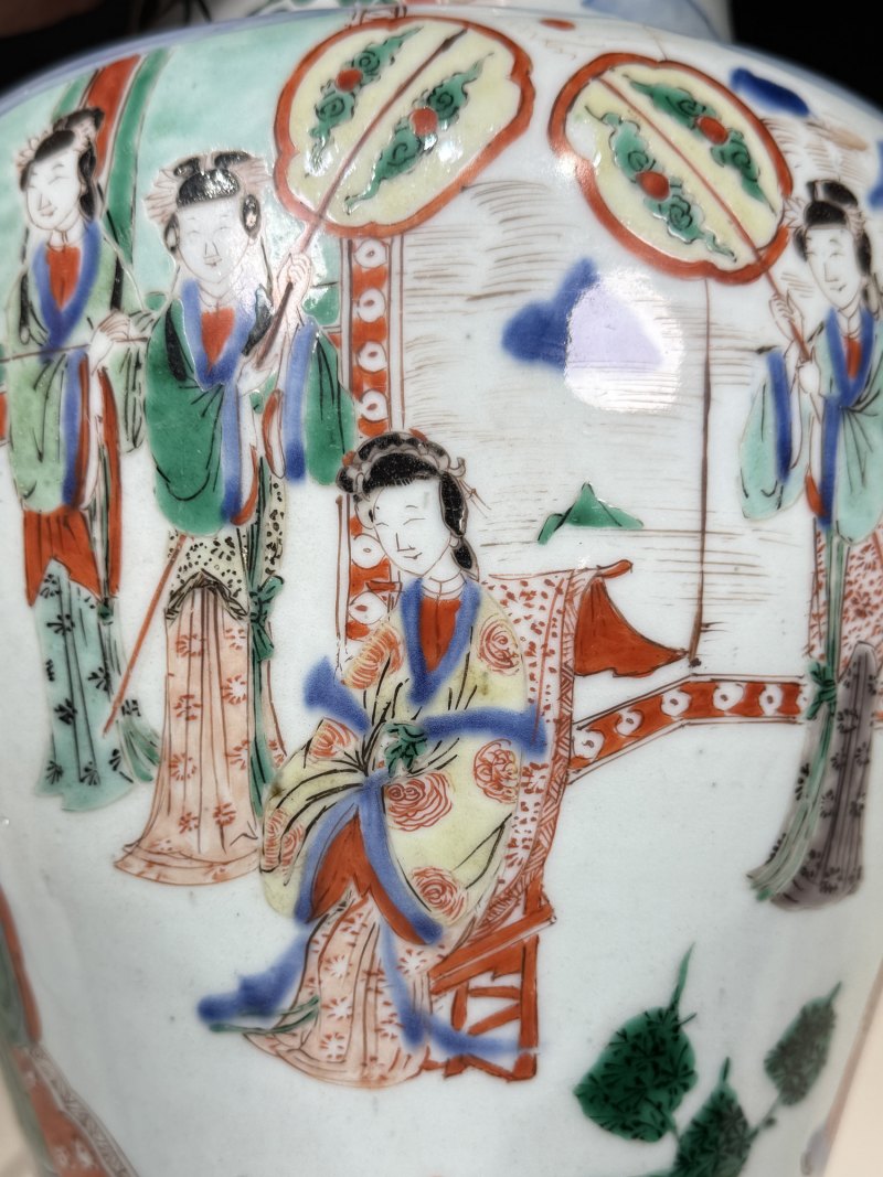 清顺治-康熙 青花五彩打龙袍之李后还朝故事图将军罐 - 图12