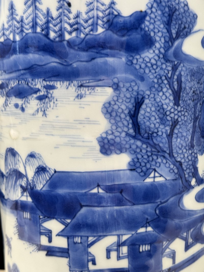 明崇祯 青花山水高士故事图筒瓶 - 图16