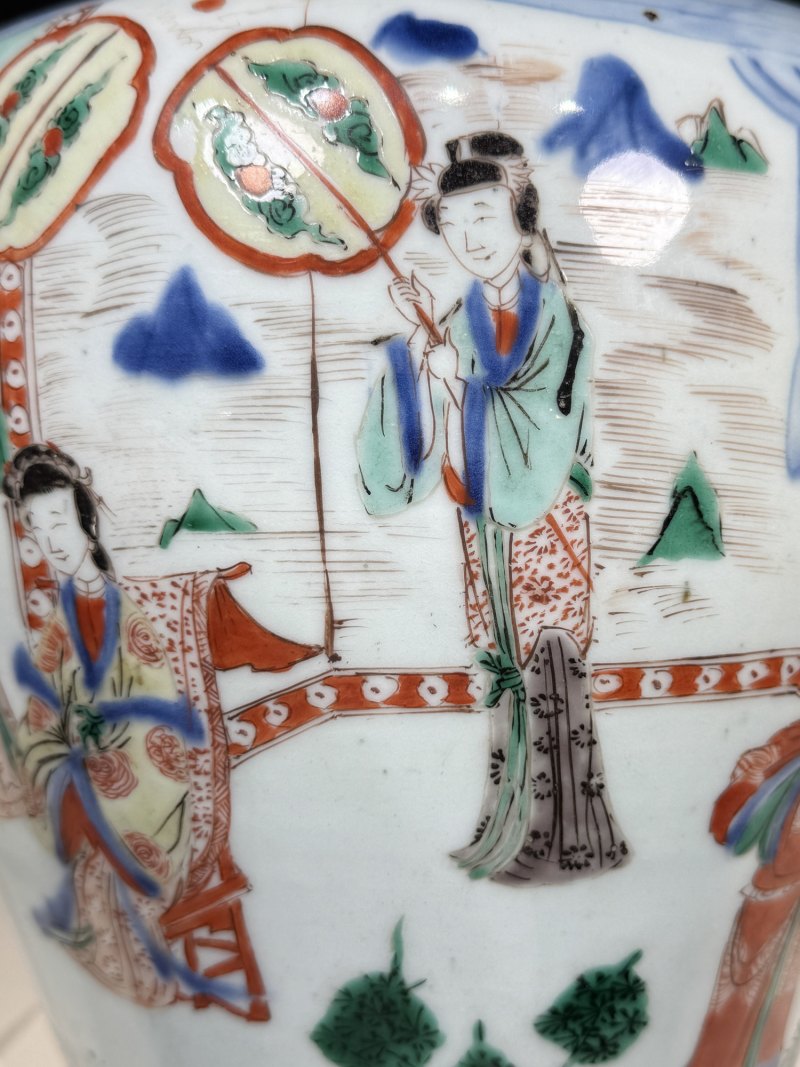 清顺治-康熙 青花五彩打龙袍之李后还朝故事图将军罐 - 图13