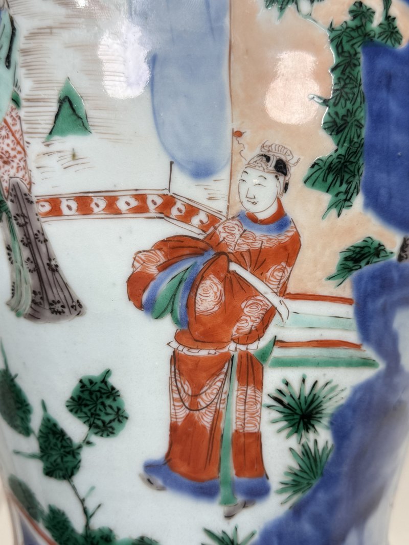 清顺治-康熙 青花五彩打龙袍之李后还朝故事图将军罐 - 图14