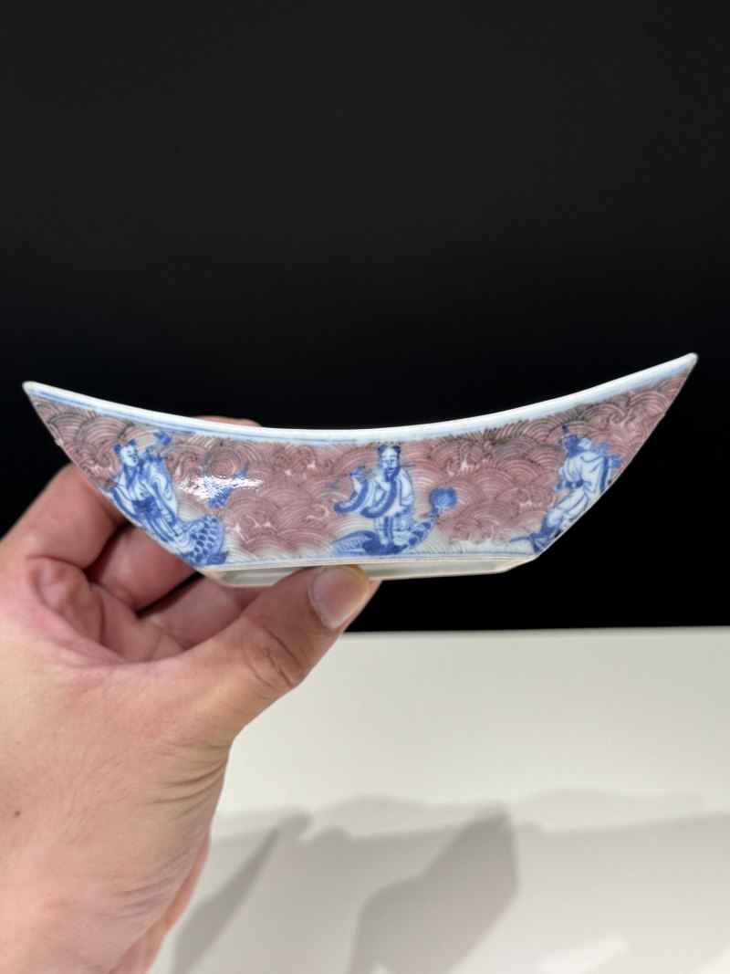 清乾隆 青花釉里红八仙庆寿图茶船 - 图8