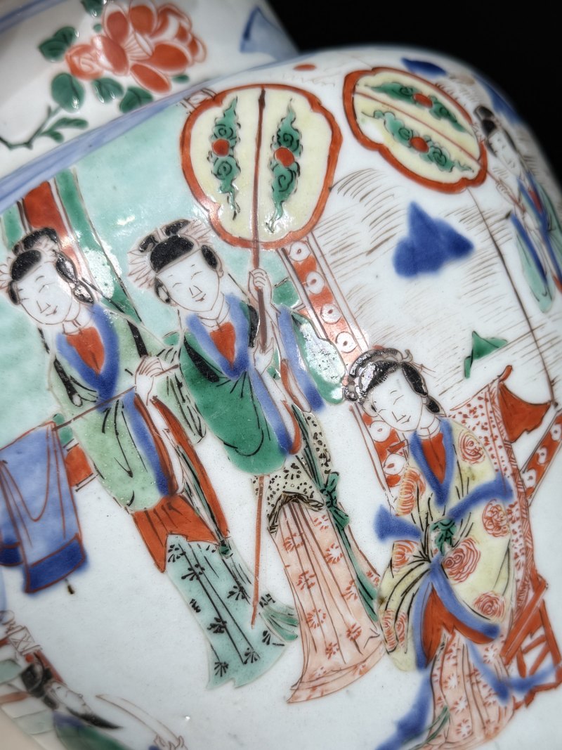 清顺治-康熙 青花五彩打龙袍之李后还朝故事图将军罐 - 图16