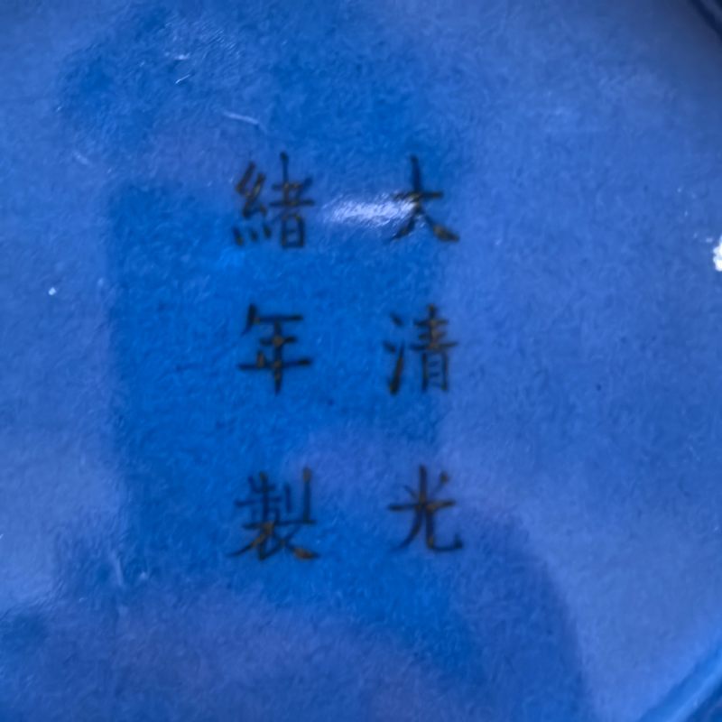 清光绪 蓝釉粉彩洞石花卉纹赏瓶 - 图18