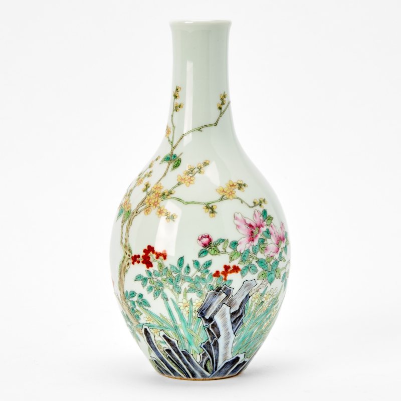 A Chinese Enameled Porcelain Bottle Vase