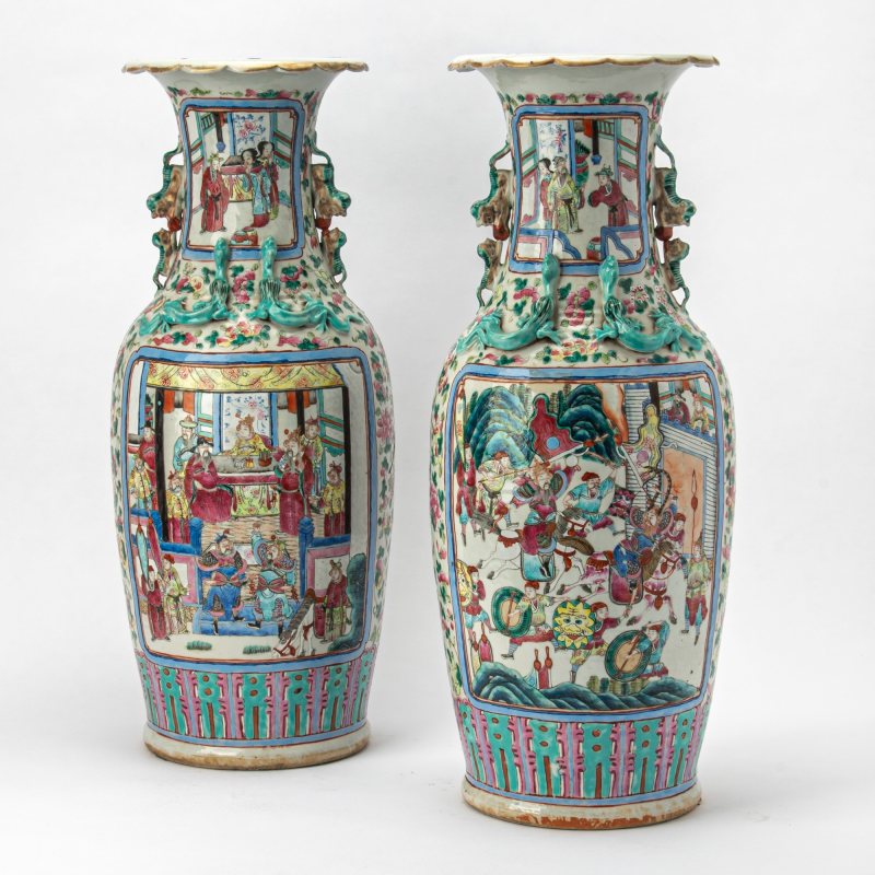 A Pair of Chinese Enameled Porcelain Vases