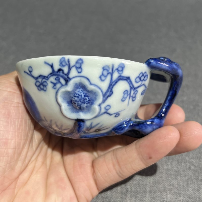 清中期花卉堆塑大杯 - 图6