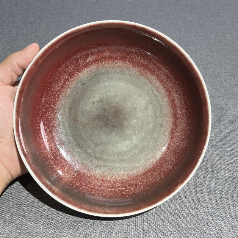 清道光豇豆红釉盘 - 图4