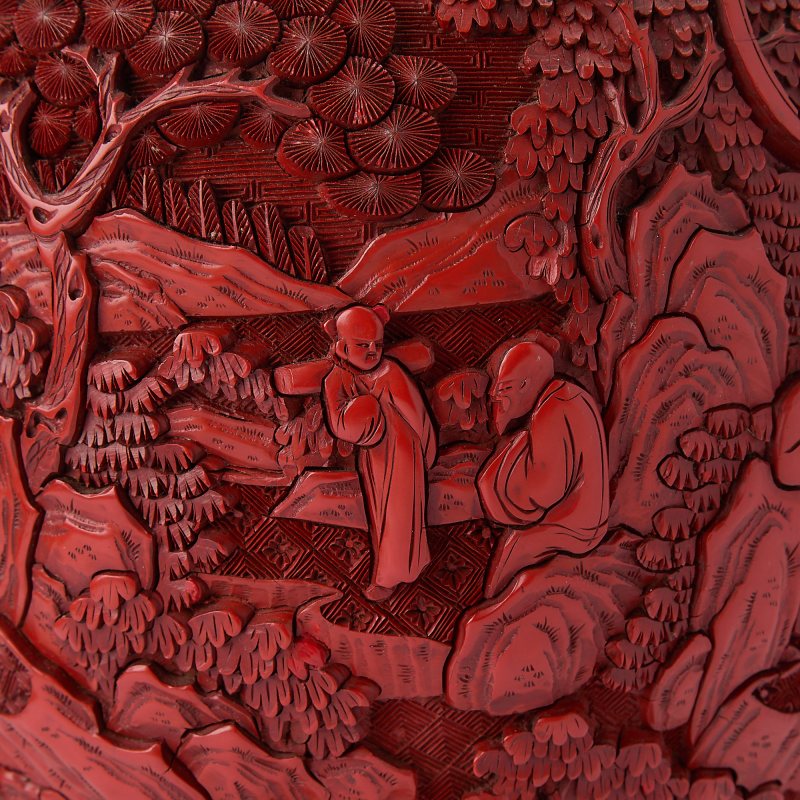 A Chinese Carved Cinnabar Lacquer Vase and Stand - 图5