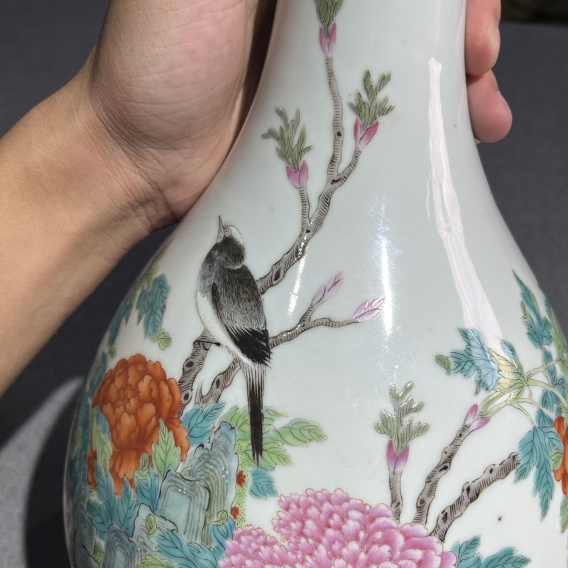 民国粉彩花鸟赏瓶 - 图7