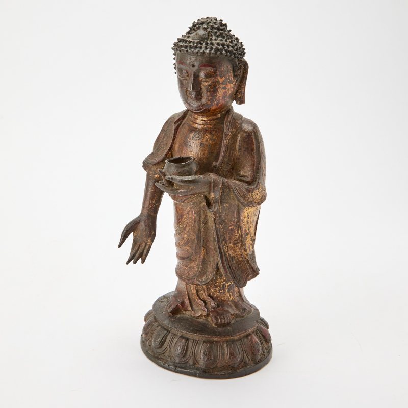A Chinese Gilt Lacquered Bronze Figure of Shakyamuni