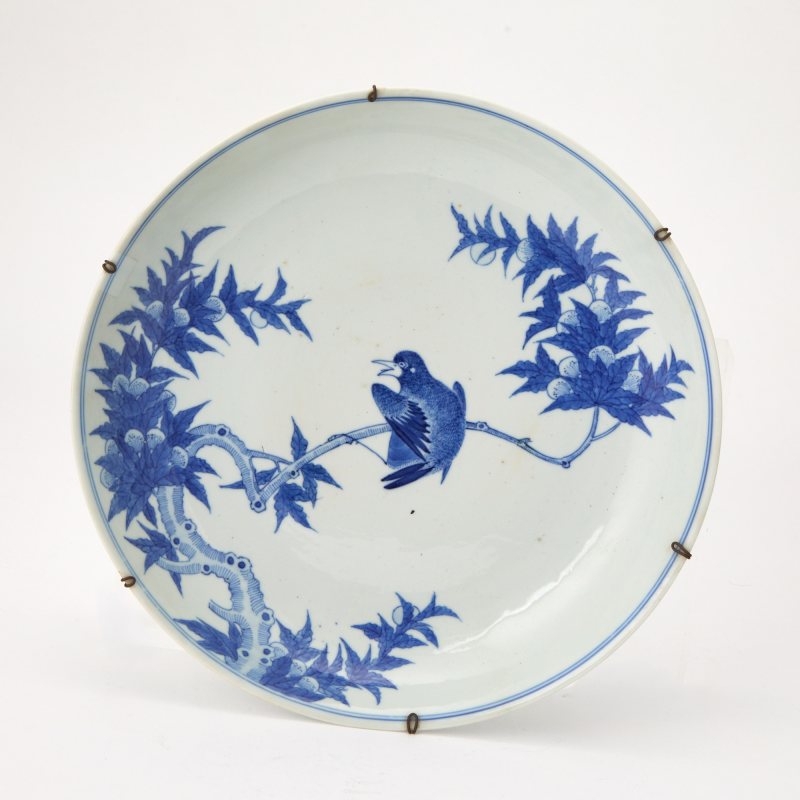 A Large Chinese Blue and White Porcelain ‘Magpie’ Dish