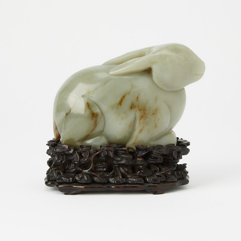 A Chinese Greyish Celadon Jade Rabbit