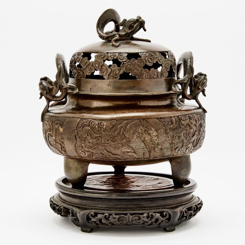A Chinese Cast Bronze Censer and Cover
