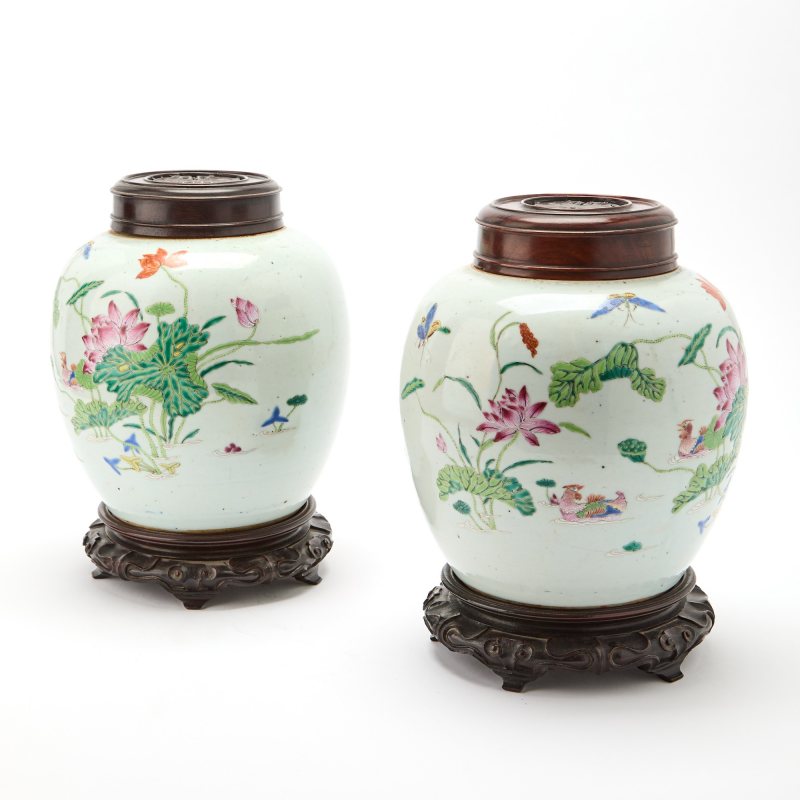 A Pair of Chinese Famille Rose Porcelain Jars
