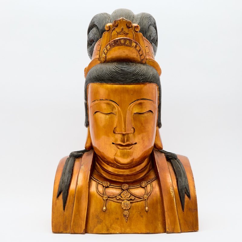 A Chinese Lacquered Wood Bust of Guanyin