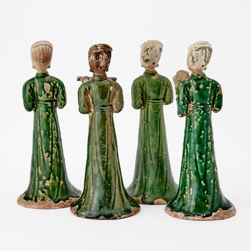 A Group of Four Chinese Green Glazed Pottery Figures of Musicians - 图2