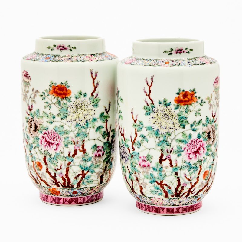 A Pair of Chinese Enameled Porcelain Jars