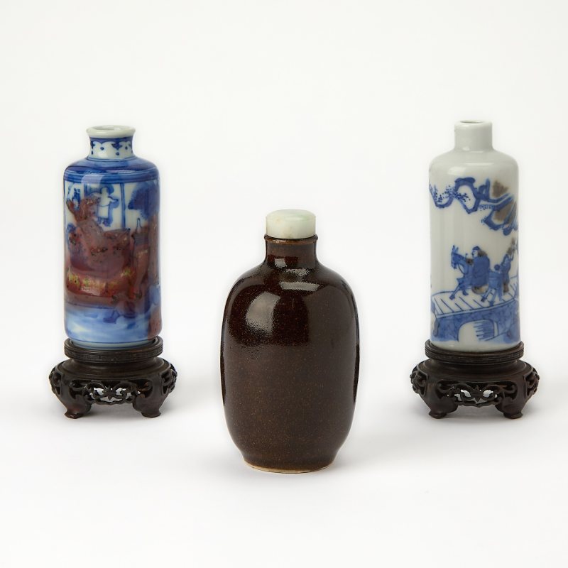 Three Chinese Glazed Porcelain Snuff Bottles