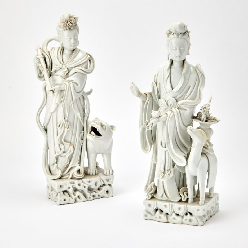 Two Chinese Dehua Porcelain Figures of Guanyin