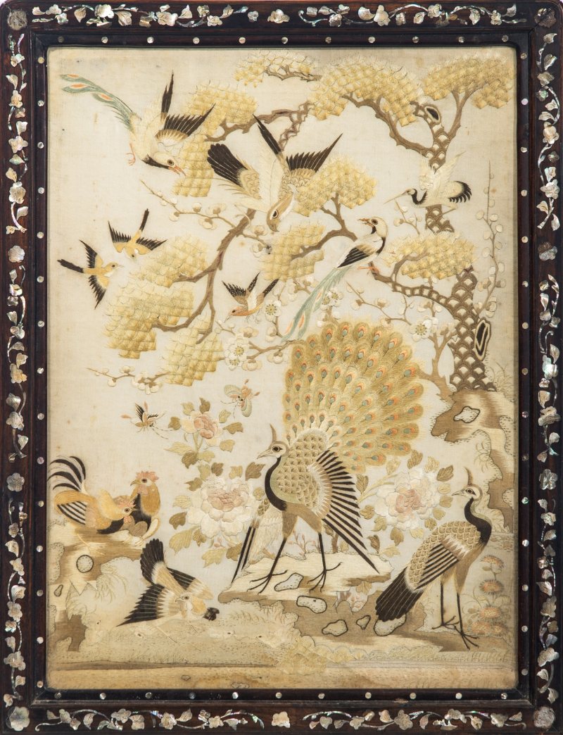 A Chinese Embroidered Silk Screen Panel