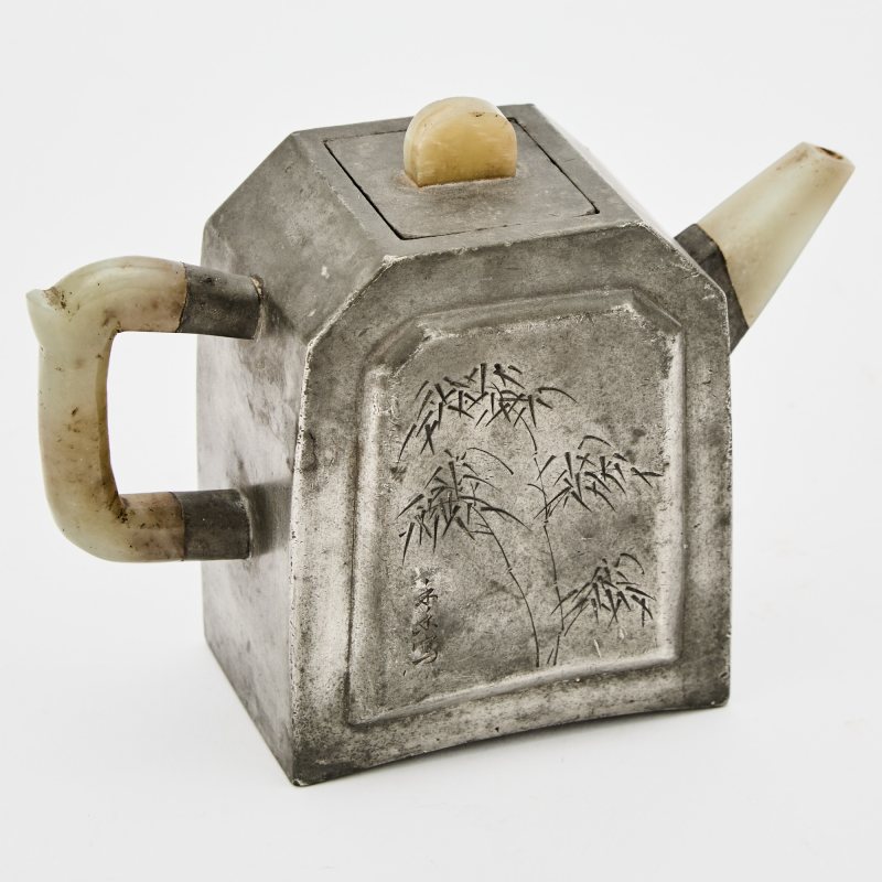 Three Chinese Pewter-Encased Yixing Teapots - 图4
