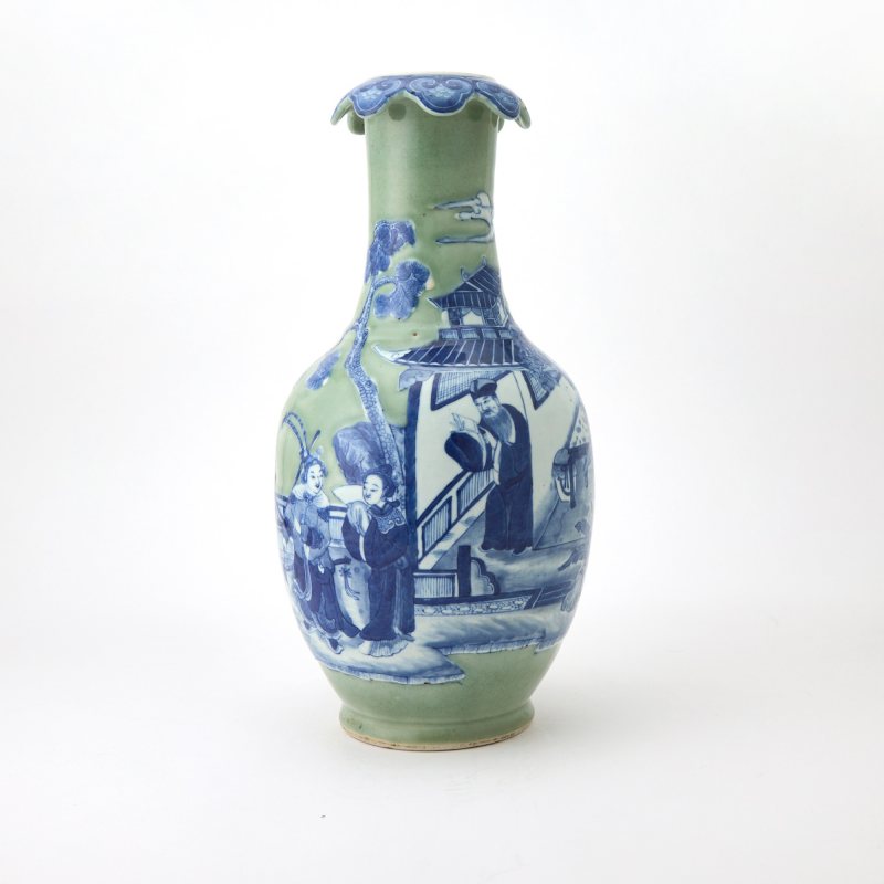 A Chinese Celadon-Glazed Blue and White Porcelain Vase
