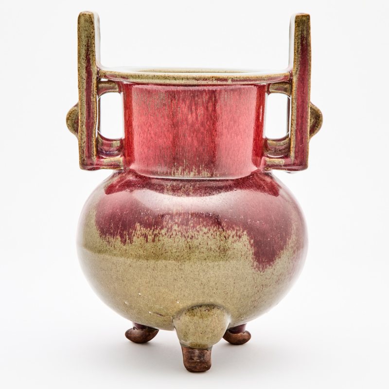 A Chinese Flambe Glazed Porcelain Tripod Censer
