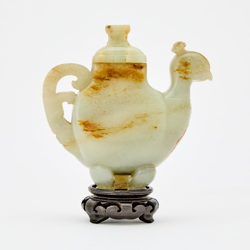 A Chinese Celadon Jade ‘Phoenix-Form' Vase and Cover