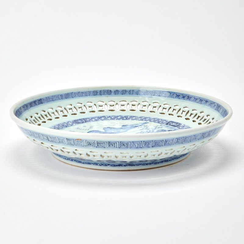 A Chinese Reticulated Blue and White Porcelain Dish