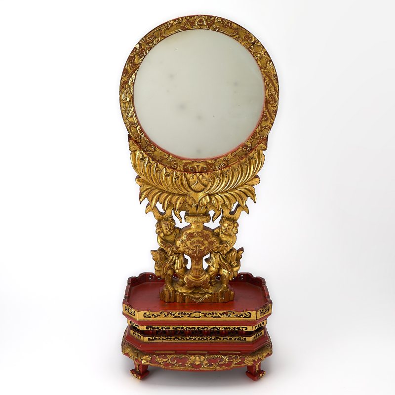 A Chinese Giltwood Mirrored Table Screen