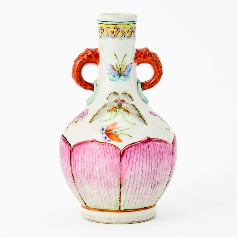 A Small Chinese Famille Rose Porcelain Handled Vase