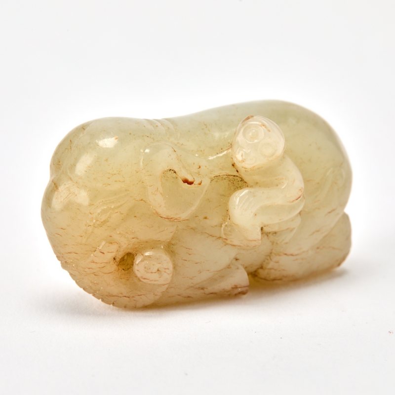 A Chinese Greyish Celadon Jade Figural Group