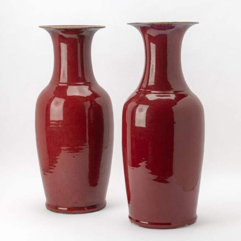 A Pair of Large Chinese Copper Red Glazed Porcelain Vases