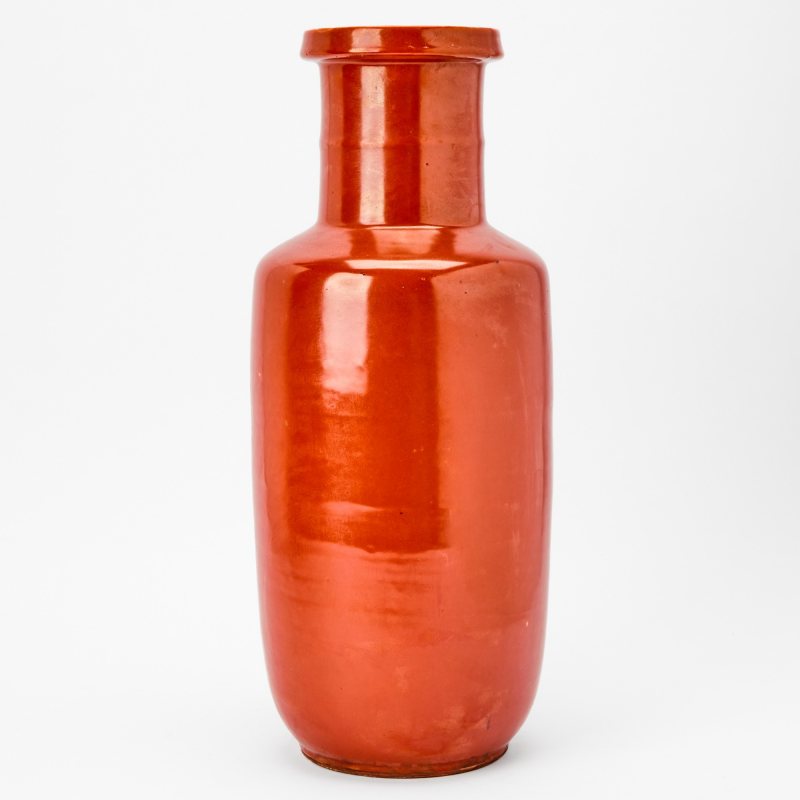 A Chinese Coral Glazed Porcelain Rouleau Vase