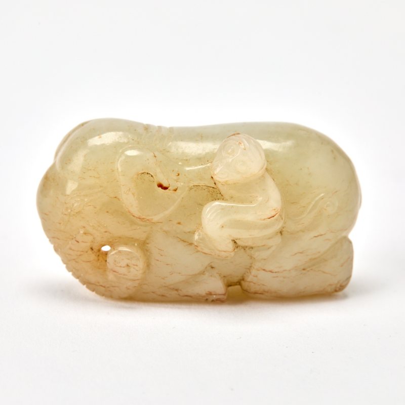A Chinese Greyish Celadon Jade Figural Group - 图2
