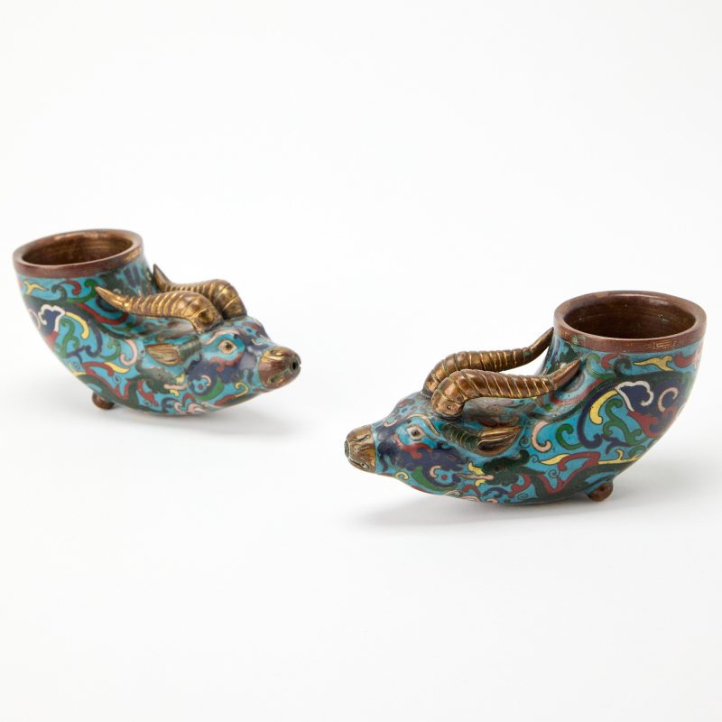 A Pair of Chinese Cloisonné Enamel Ram-Head Cups